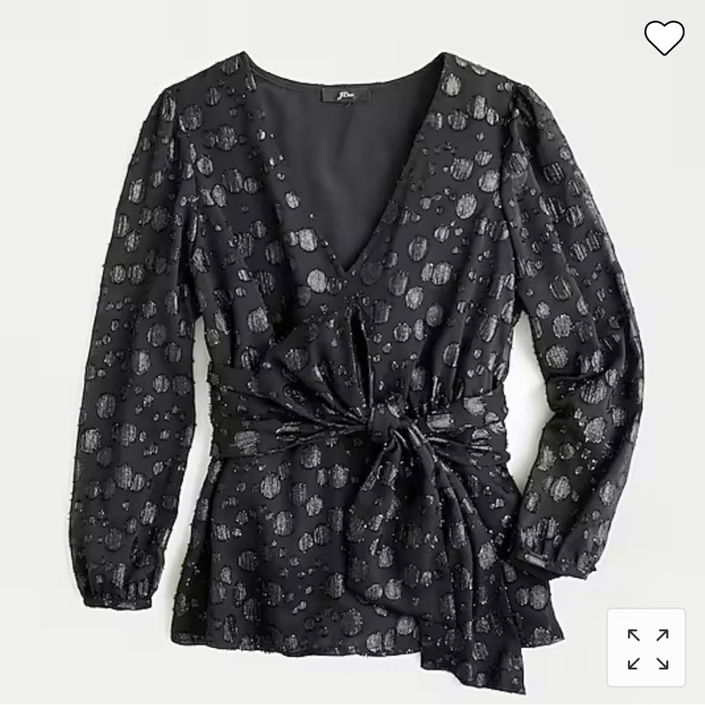 J. Crew Tie-waist V-neck top in metallic dot jacquard